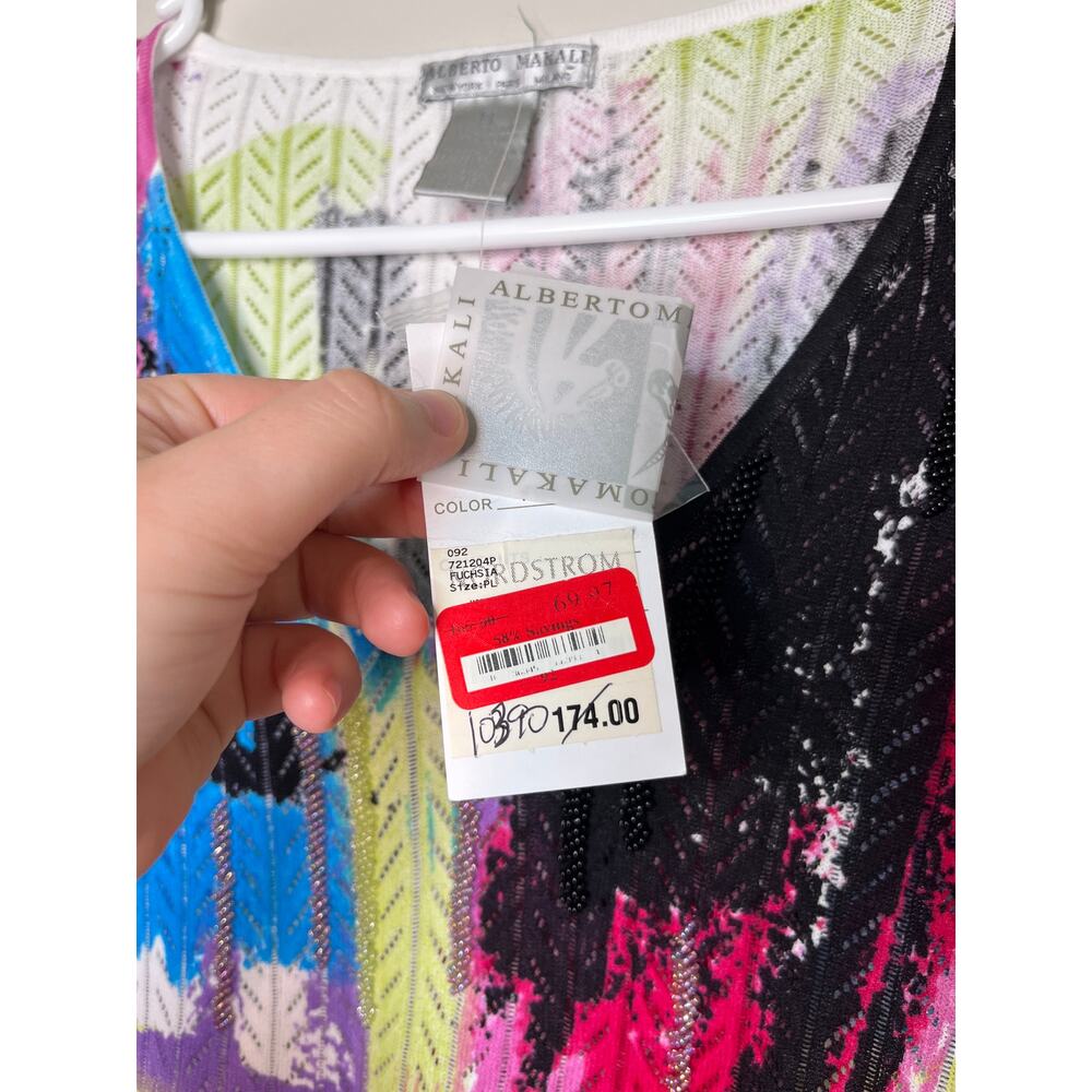 NWT Y2K Alberto Makali Color Block Rainbow Art To Wear Beaded Pointelle Top L - Picture 3 of 5